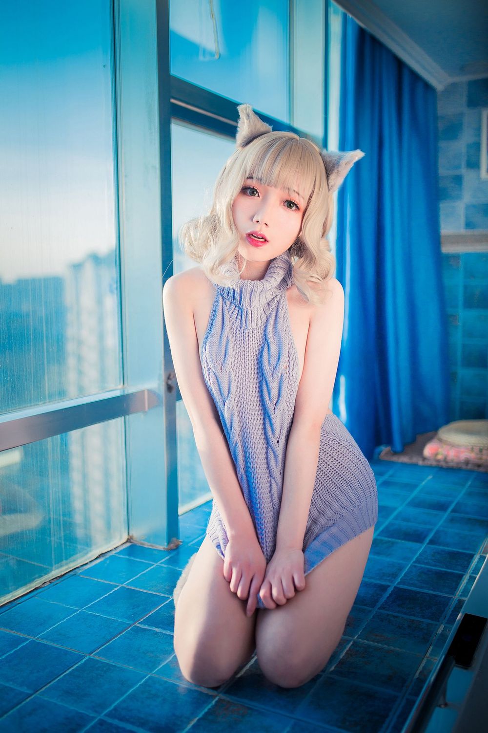 萝莉萌妹子真央Mao露背毛衣秀完美身材猫女郎装扮性感写真-御萝部落-小乔阁