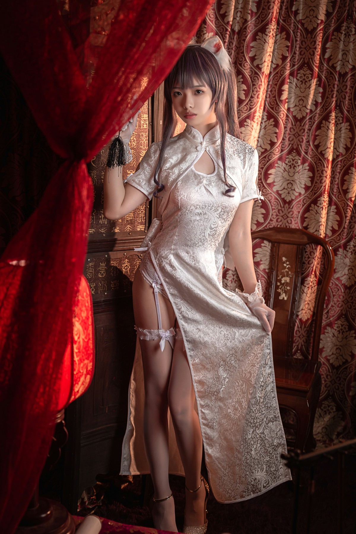 图片[11]-[Cosplay]雯妹不讲道理 – 旗袍白丝吊带袜 – COSPLAY-小乔阁