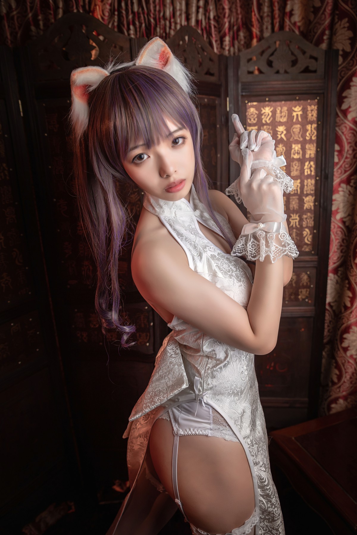 图片[14]-[Cosplay]雯妹不讲道理 – 旗袍白丝吊带袜 – COSPLAY-小乔阁